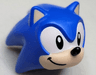 Minifigure, Head, Modified Hedgehog, Sonic with Molded Light Nougat Face and Inner Ears and Printed Black Eyes on White Background, Black Nose and Grin to Right Pattern