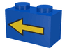 Brick 1 x 2 with Yellow Left Arrow with Black Border Pattern