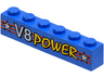 Brick 1 x 6 with White and Yellow 'V8 POWER' and Stars on Red Stripes Pattern
