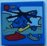 Tile 2 x 2 with LEGO City Set Box Art, Helicopter, Red Boat, and Sand Green Alligator / Crocodile Pattern