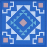 Tile 2 x 2 with Warm Pink Squares, Medium Azure Triangles in Diamond, White Background and Zigzag Corners Pattern