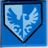 Tile 1 x 1 with Blue and White Falcon on Pentagonal Shield Pattern