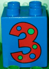 Duplo, Brick 2 x 2 x 2 with Number 3 with Polka Dots Pattern