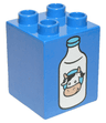 Duplo, Brick 2 x 2 x 2 with Milk Bottle with Cow Head Pattern