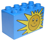 Duplo, Brick 2 x 4 x 2 with Sun with Face Pattern