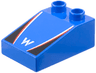 Duplo, Brick 3 x 2 Slope 33 with Williams Formula 1 Logo Stylized Capital Letter W, White and Red Stripes, Black Triangles Pattern