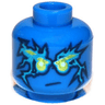 Minifigure, Head Neon Green Eyebrows and Eyes, Scar on Right Eyebrow, Dark Blue and Metallic Cyan Electricity Lightning Energy, Lopsided Stern Pattern