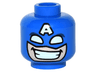Minifigure, Head Male Mask with Eye Holes White and Letter A on Forehead, Grin with Teeth Pattern (Captain America)