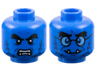 Minifigure, Head Dual Sided Alien Black Bushy Eyebrows, Dark Blue Fur, White Lower Fangs, Open Mouth Scowl with Teeth Parted / Grin with Glasses Pattern