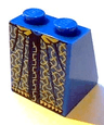 Slope 65 2 x 2 x 2 with Bottom Tube with Minifigure Dress / Skirt / Robe, Gold and Dark Blue Pattern