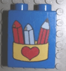 Duplo, Brick 1 x 2 x 2 with Pencil and Chalk in Box with Red Heart Pattern