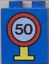 Duplo, Brick 1 x 2 x 2 with Road Sign Speed Limit 50 Pattern