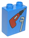 Duplo, Brick 1 x 2 x 2 with Electric Drill and Wrench Pattern