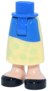 Mini Doll Hips and Bright Light Yellow Skirt Long with Molded Light Nougat Legs and Printed Blue Apron, Yellowish Green Flowers and Black Shoes Pattern - Thick Hinge