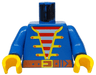 Torso Pirate Jacket Open with Yellow Trim over Shirt with Red and White Horizontal Stripes, Dark Orange Belt with Buckle Pattern / Blue Arms / Yellow Hands