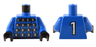 Torso Studded Armor with Silver Circles, Black Belt, White Number 1 on Back Pattern / Blue Arms / Black Hands