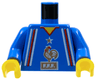 Torso Soccer Uniform Shirt with Red and White Stripes, Gold Star and Rooster Logo with 'F.F.F.', Yellow Neck Pattern / Blue Arms / Yellow Hands
