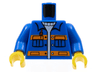 Torso City Jacket with Pockets & Pen over Sweater, Orange Stripes Pattern / Blue Arms / Yellow Hands