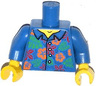 Torso Hawaiian Shirt with Orange and Red Flowers and Bright Green Leaves Pattern / Blue Arms / Yellow Hands