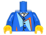 Torso Jacket with Dark Blue Buttons, Bright Light Blue and Orange Geometric Shapes over White Shirt with Collar Pattern / Blue Arms / Yellow Hands