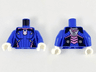Torso Female Bodysuit, Dark Pink Trim, White Rabbit Head in Dark Pink Circle, 8 Dark Blue Vertical Stripes Pattern / Blue Arms / White Hands