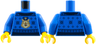 Torso Knit Fair Isle Holiday Sweater with Teddy Bear, Dark Blue Snowflakes and Black Collar Pattern / Blue Arms / Yellow Hands