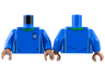 Torso Soccer Uniform, Bright Green Collar, White and Dark Blue Side Stripes, Soccer Ball on Brick Logo Pattern / Blue Arms / Medium Brown Hands