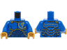 Torso Armor Plates over Dark Blue Tunic, Gold Trim and Ninjago Logogram Letter J, 'JAY' on Back Pattern / Blue Arms / Pearl Gold Hands