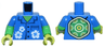 Torso Hawaiian Shirt with Dark Blue Pocket and Collar, Black Buttons and White Flowers and Turtle Shell over Bright Green Skin Pattern / Bright Green Arms with Molded Blue Short Sleeves Pattern / Lime Hands