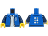 Torso Jacket Open with Silver Zipper and White and Light Bluish Gray Six Dots Logo over Shirt Pattern / Dark Blue Arms / Yellow Hands