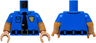 Torso Police Shirt with Collar, Pocket, Gold Badge, Black Belt with Silver Buckle, Tie with Clip Pattern / Medium Nougat Arms with Molded Blue Short Sleeves Pattern / Medium Nougat Hands