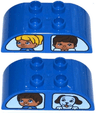 Duplo, Brick 2 x 4 Slope Curved Double with White Vehicle Windows with Boy and Dog / Girl and Boy Pattern