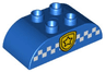 Duplo, Brick 2 x 4 Slope Curved Double with White Checkered Stripe and Yellow Star Police Badge Pattern