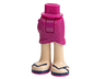Mini Doll Hips and Skirt Wrap with Light Nougat Legs and Sandals with Magenta Soles and Dark Blue Straps Pattern - Thick Hinge