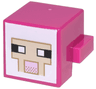 Creature Head Pixelated with Black and White Eyes, Bright Pink Nose, Tan Face with Dark Tan Outline on White Background Pattern (Minecraft Sheep)