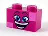 Brick 1 x 2 with Black Raised Eyebrows, Dark Azure Eyes, Open Mouth Smile with Teeth, and Dark Pink Squares Pattern (Queen Watevra Wa'Nabi Face)