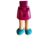 Mini Doll Hips and Skirt with White Stripes, Molded Light Nougat Legs and Printed Medium Azure Shoes with White Laces and Soles Pattern - Thin Hinge