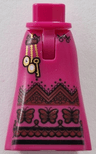 Mini Doll Hips and Skirt Full Length with Pendant, Watch and Key on Gold Chains, Black and Dark Red Butterflies, Zig Zag and Hem Pattern - Thin Hinge