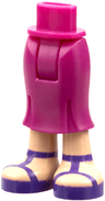 Mini Doll Hips and Skirt Long, Light Nougat Legs and Dark Purple Sandals Pattern - Thick Hinge