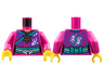 Torso Female Kimono, Dark Turquoise Hem and Sash, Silver Shuriken Throwing Star Necklace, Koi Fish Pattern / Magenta Arms / Yellow Hands