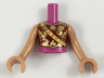 Torso Mini Doll Girl Armored Top with Dark Red and Gold Trim, Fire Icon Pattern, Medium Nougat Arms with Hands with Magenta Tattoo