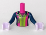 Torso Mini Doll Girl Dark Blue Top with Lime and Magenta Stripes Pattern, Lavender Hands with Dark Blue Sleeves