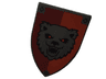Minifigure, Shield Triangular Long with Bear on Red and Dark Red Background Pattern