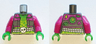 Torso Female Short Jacket Open with Buttons and Magenta Collar over Lime Shirt with Bright Green Rosettes, Silver Studded Belt with Skull Buckle, Monster Eye and Patches on Back Pattern / Magenta Arms / Bright Green Hands