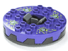 Turntable 6 x 6 x 1 1/3 Round Base Serrated with Dark Purple Top and Lime, White and Dark Green Venomari Pattern (Ninjago Spinner)