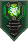 Tile, Modified 2 x 3 Pentagonal with Silver, Black and Green Armor, Octagon with White Circle, Lime Liquid and Bubbles Pattern