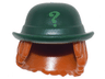 Minifigure, Hair Combo, Hat with Hair, Bowler Hat with Bright Green Question Mark and Dark Orange Wavy Shoulder Length Hair Pattern
