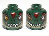 Minifigure, Head Dual Sided Alien Chima Crocodile with Bright Light Orange Eye, Missing Eye, Red Forehead and Scar, Olive Green Lower Jaw, and White Sharp Teeth, Open / Closed Mouth Pattern