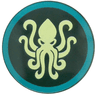Minifigure, Shield Circular / Round Convex Face with Yellowish Green Kraken in Dark Turquoise Circle Pattern