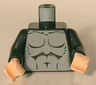 Torso Light Bluish Gray Bare Chest with Muscles Outline Pattern / Dark Green Arms / Light Nougat Hands
